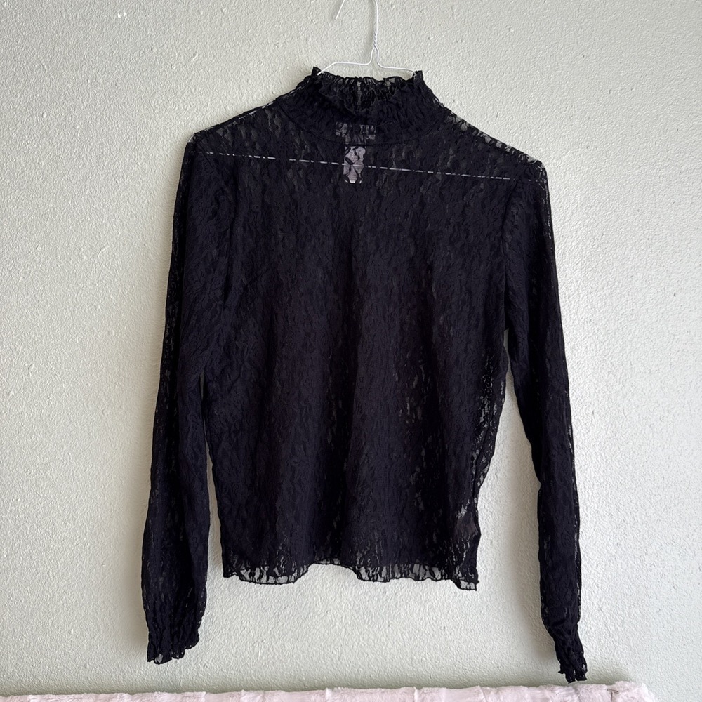 Jones New York Sport Black Lace Long Sleeve Top Dark Romantic, Whimsy Goth, L